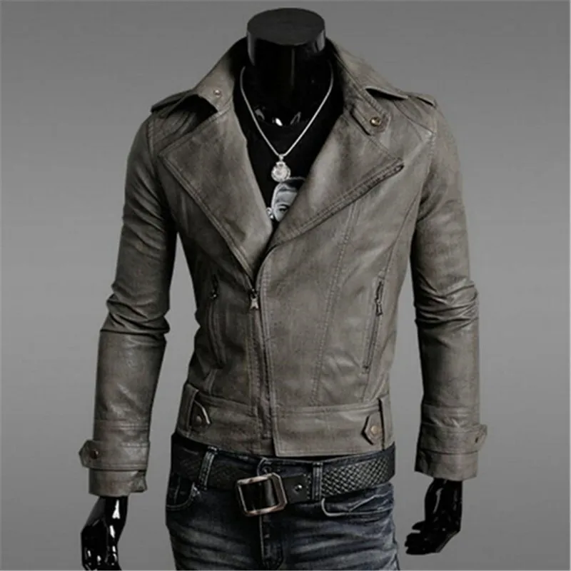 Buy 2017 new men's fashion wash slant zipper leather