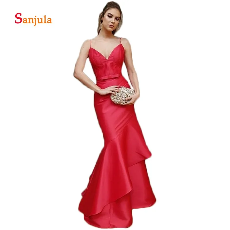 Spaghettibandjes Red Mermaid Bruidsmeisje Jurken Sweetheart Pleats Ruches Rok Lange Bruiloft Gast Jurk Vrouwen Formele Gowns D352 Spaghettibandjes Red Mermaid Bruidsmeisje Jurken Sweetheart Pleats Ruches Rok Lange Bruiloft Gast Jurk Vrouwen Formele Gowns D352