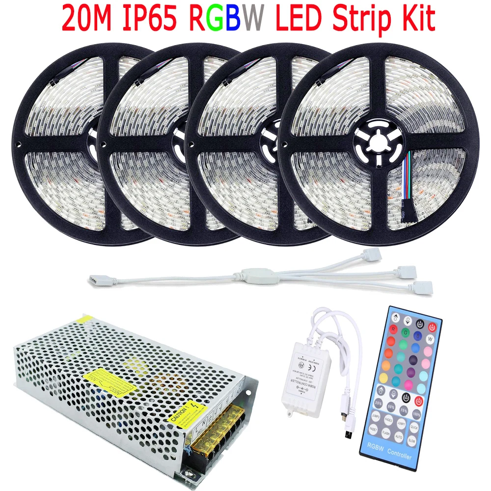 

15M 20M 10M 5050 RGBW RGBWW LED Strip IP65 Waterproof Full Kit Diode Tape Decoration Home Light RGBW Remote Controller 12V Power