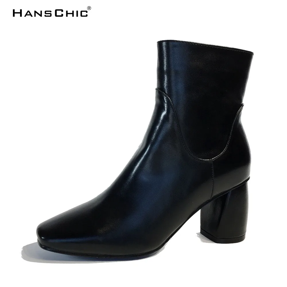 

HANSCHIC 2017 New Arrival Winter Black Retro Vintage Style Minimumism Ladies Womens Casual Boots with Zipper for Female 7779