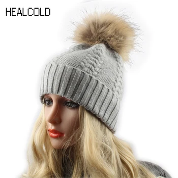 

Winter Fur Pom poms Beanie For Ladies Women Fashion Brand Cashmere Wool Hat Female Skullies Beanies