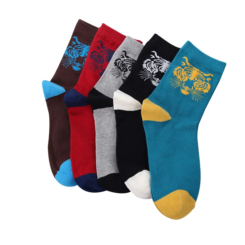 35 Pairs Tiger Printed Cotton Men Middle Socks Trendy Creative Mixed Color Socks Warm Socks Casual Anti-Bacterial Deodorant Breatheable