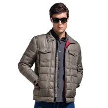 LESMART Mens Winter Coat Jacket White Duck Down Fashion Business Casual Thicken Parka Multi-pocket Turn-down Collar Outerwear