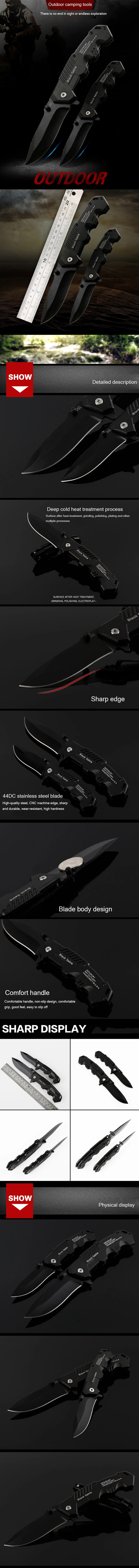 Black Folding Blade Knife Camping Hunting Tactical Survival Knives Aluminum Handle Outdoor Pocket EDC Tools Gift Multifunction