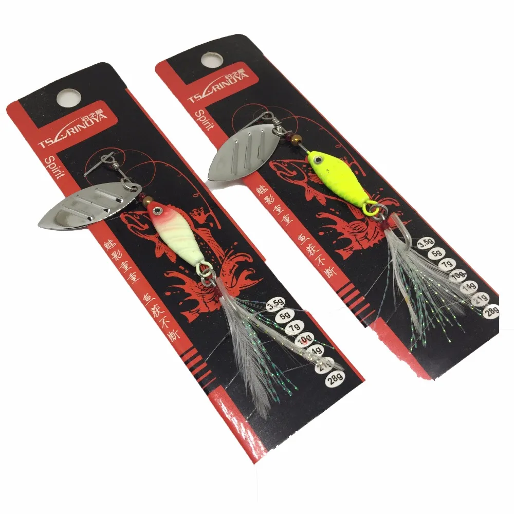 

Tsurinoya Spinnerbait with reflect light blade and feather in orange green luminous color weight 10g spoon fishing lure M1