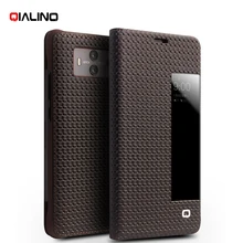 

QIALINO Original Para for Huawei Mate 10 Grid Pattern Smart View Window Genuine Leather Cover for Huawei Mate 10 Phone Shell