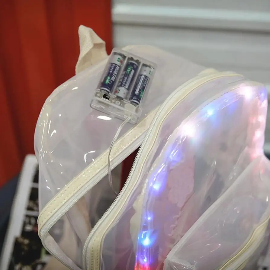 Las mujeres mochilas mochila brillo de bolso de las mujeres de la linterna de luz LED transparente mochila electrónicos bolsa mochila femenina A7