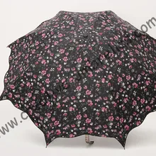Зонты с листьями лотоса, милый мини-стиль, UPF> 50+, ladies'parasol, цветочный дизайн, черное серебряное покрытие, вишневый зонтик, вышивка boder