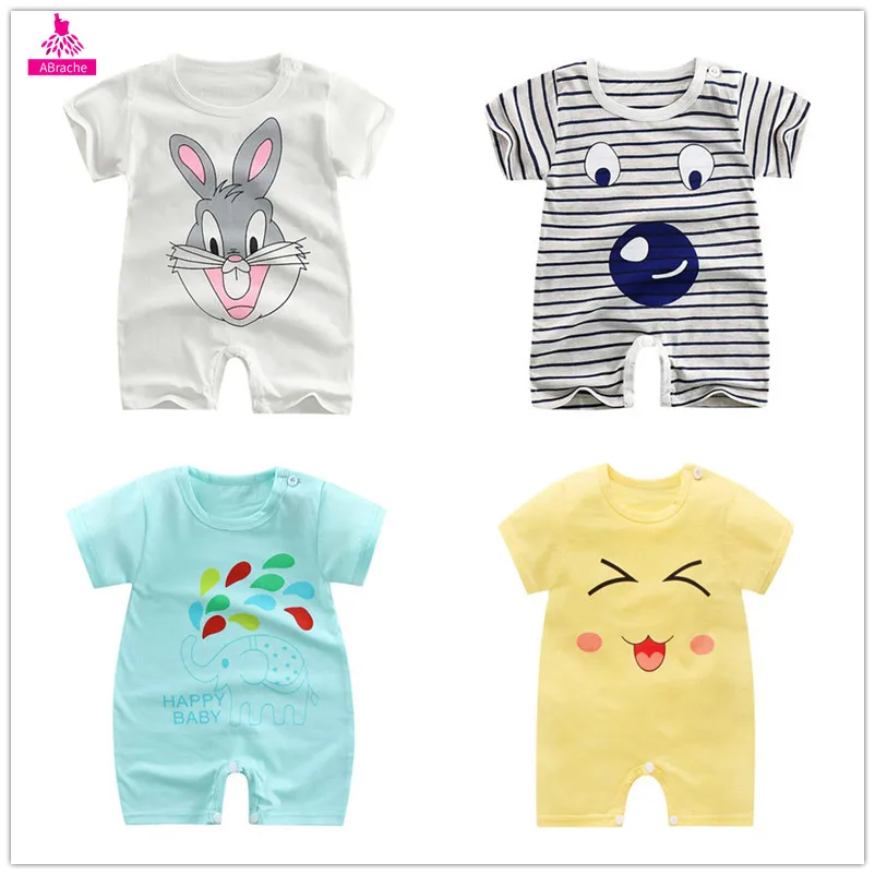 

4PCS/Abrache Baby Rompers 2019 Short Sleeve 100%Cotton Cute Newborn Clothes Roupas De Bebe Boys Girls Summer Jumpsuit&Clothing