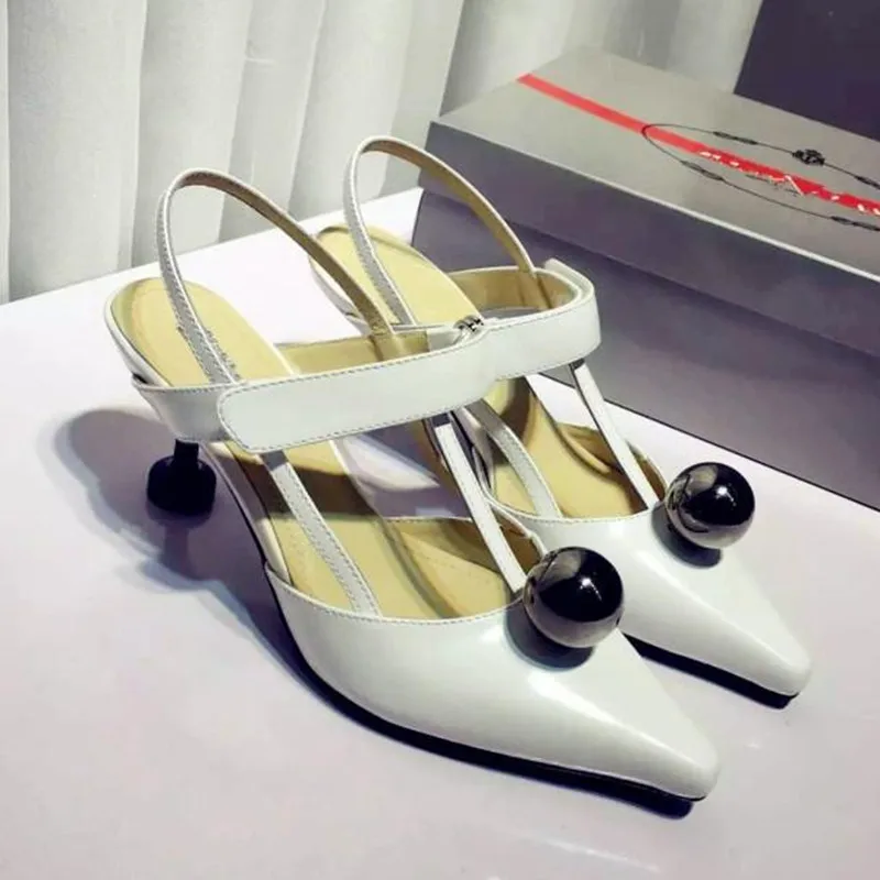 Модные пикантные женские туфли-лодочки на высоком каблуке с закругленным носком и Т-образными помпонами Tacones Mujer obuv