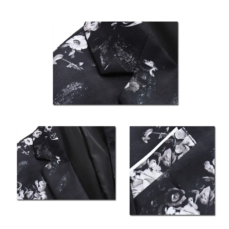 YUNCLOS цветочный мужской костюм куртка весна одна кнопка белый цветочный принт черный блейзер Повседневный стиль Slim Fit Мода