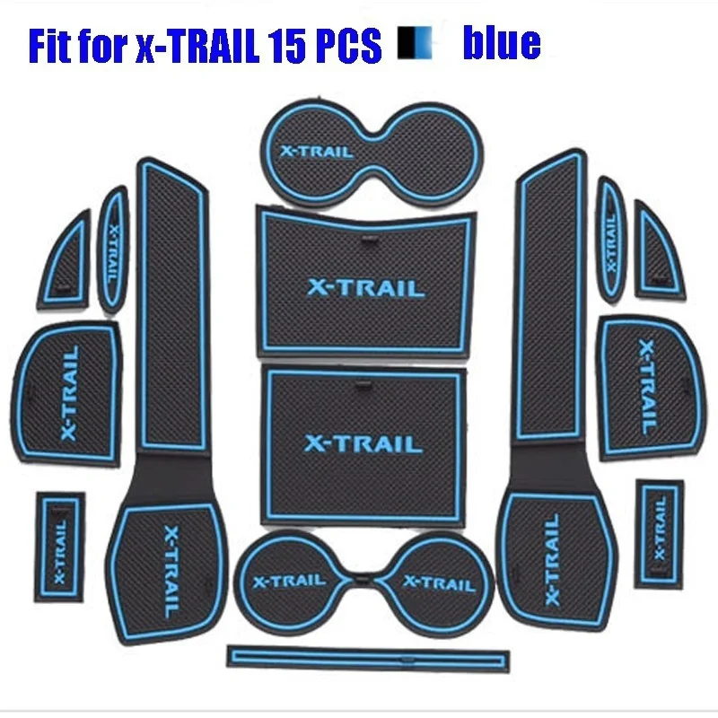Для Nissan X-Trail T32 противоскользящие резиновые чашки Подушки двери Коврики Rogue X Trail телефон Автомобильный держатель для укладки Стикеры - Название цвета: slot mat 15pcs blue