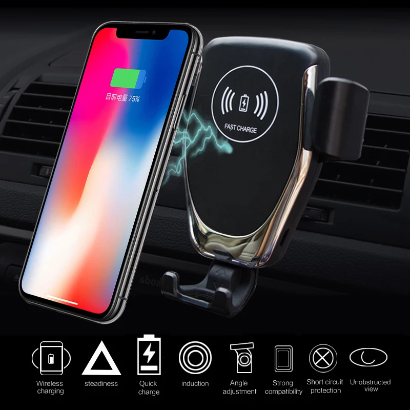 Автомобильное крепление Qi Беспроводной Зарядное устройство для iPhone X 8 плюс Быстрая зарядка Беспроводной зарядного устройства Автомобильный держатель Подставка для samsung S8
