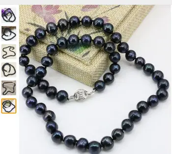 

Women Gift Freshwater Black natural freshwater cultured pearl 9-10mm nearround beads chain necklace for women choker elegant diy