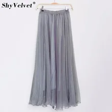 Женская длинная юбка из шифона Saia пляжные богемные плиссированные макси юбки высокая талия пачка повседневные платья Тюль Saias большой подол серый розовый