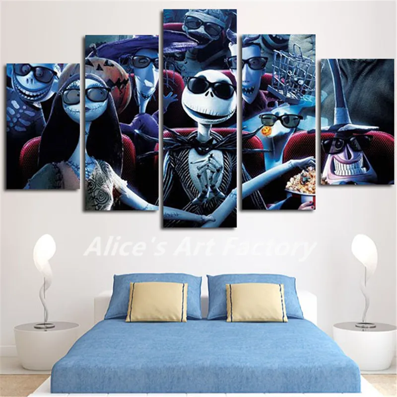 5piece Wall Art Calligraphy Nightmare Before Christmas Painting