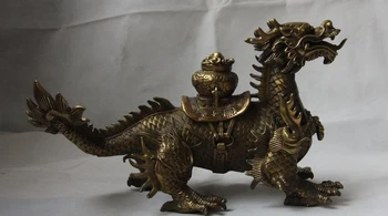 

Chinese Brass Copper Feng Shui Yuan Bao Wealth Money Treasure Pot Dragon Statue