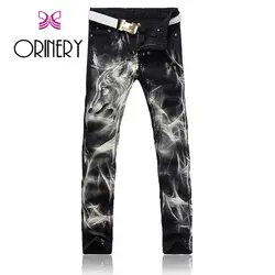 ORINERY 2018 новый дизайнер волк печатных джинсы для женщин для мужчин черные туфли высокого качества байкерские джинсы Прямые Джинс