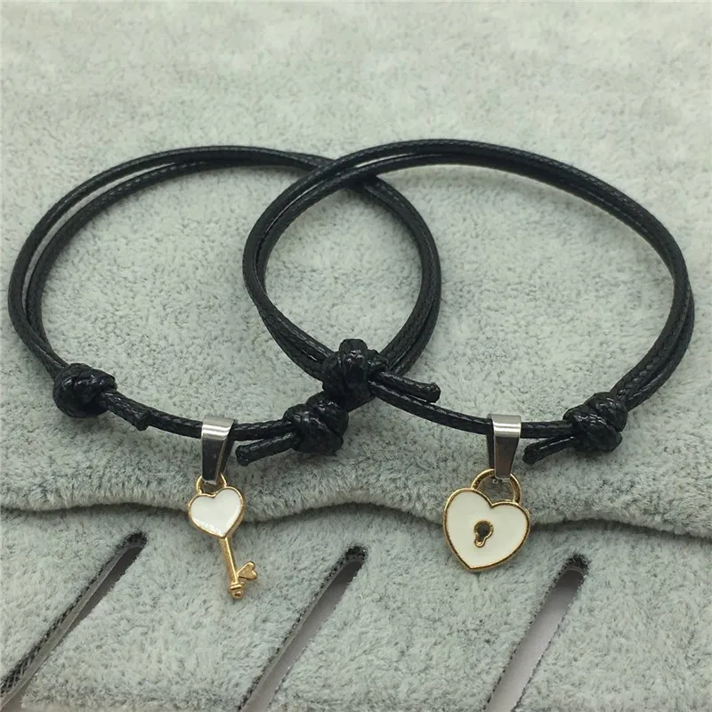 2 PCs/lot,New Arrival Couple Bracelet Alloy key Heart Lock Charm Bracelet Handmade Jewelry Rope Bracelet Lovers Gifts for Women