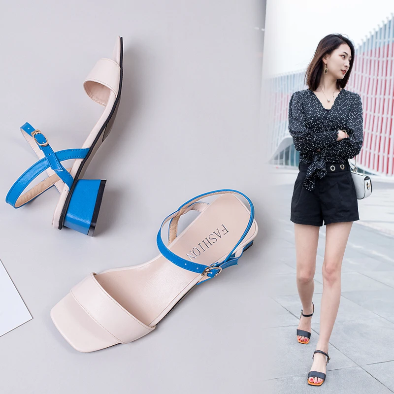 

Women's sandals new 2019 summer Korean version wild thick with simple color matching good-looking sandals non-slip Roman shoes