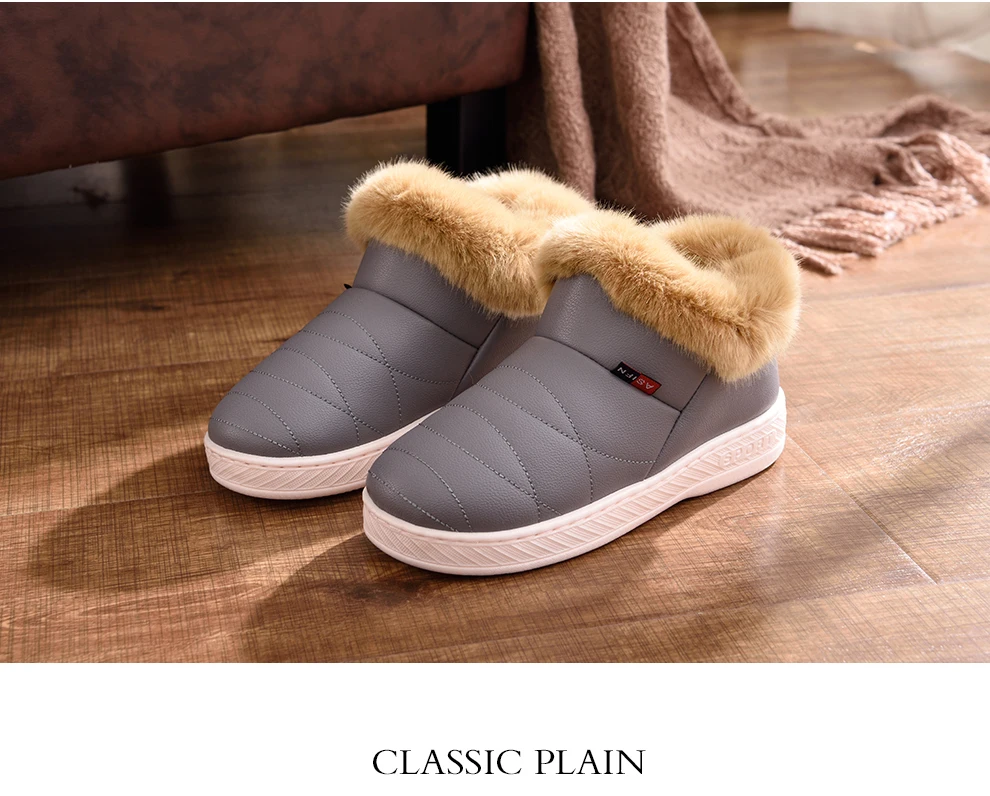 ASIFN Men Slippers with Fur Plush Warm Winter Women Fur Slipper Solid Men Shoes Couple Platform Soft Indoor Fluffy Home Male