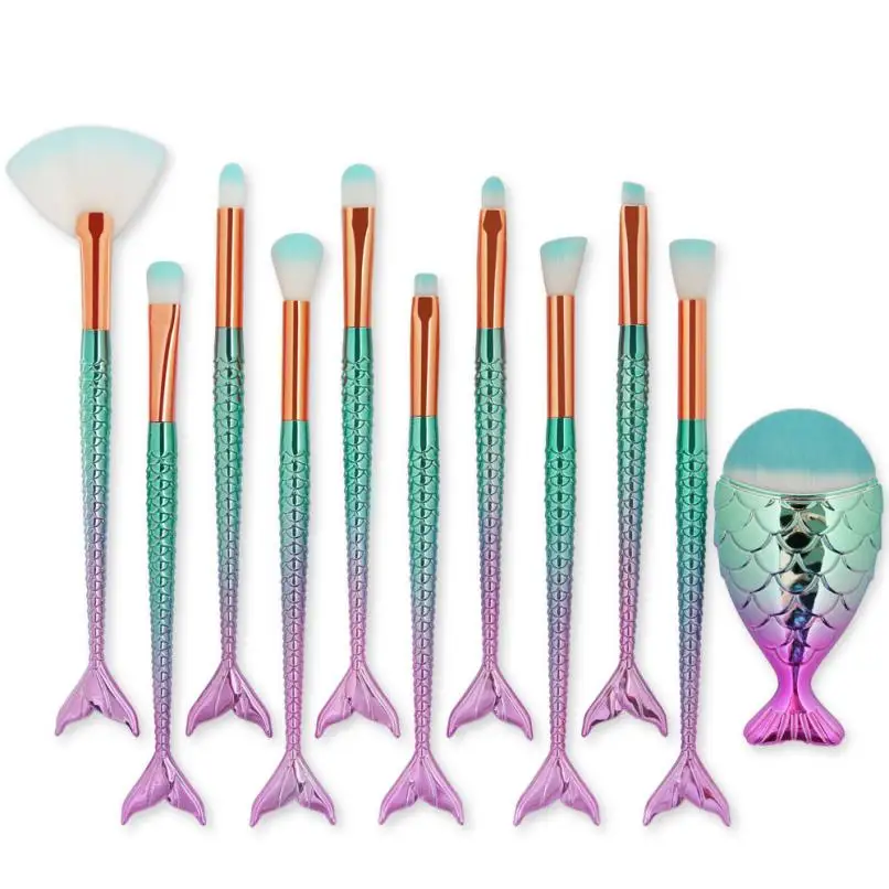 

11 PCS Makeup Brush Mermaid Fiber Multicolor Lip Eyeshadow Blush Make Up Brushes Set High Quality Cosmetic Brushes Nov 28