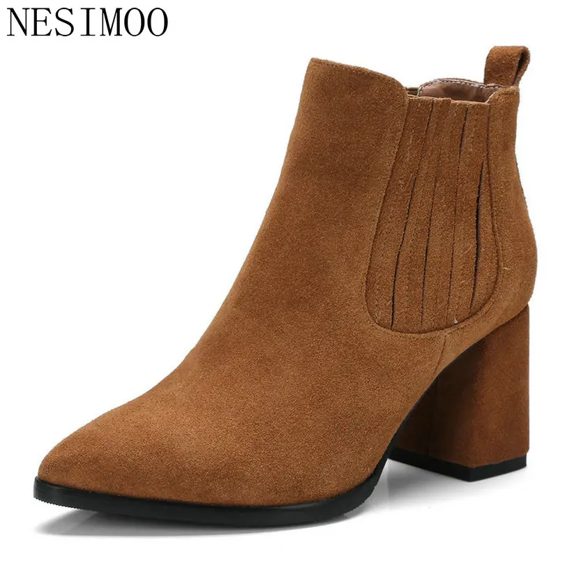 

NESIMOO 2019 Women Ankle Boots Winter Shoes All Match Platform Elastic Band Platform Women Motorcycle Boots Big Size 34-39