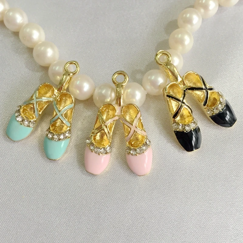 

26MM 20Pcs/Pack Ballet Shoes Style Glazing & Glass Rhinestone KC Gold Pendants Alloy Jewelry Charms
