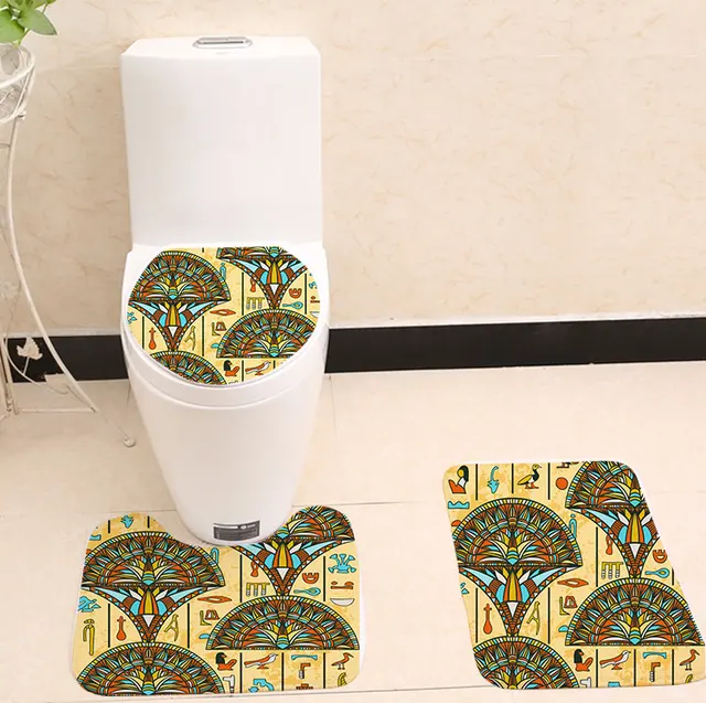 3pcs/set Egypt Design Printing Toilet Seat Cover Flannel Fabric Toilet