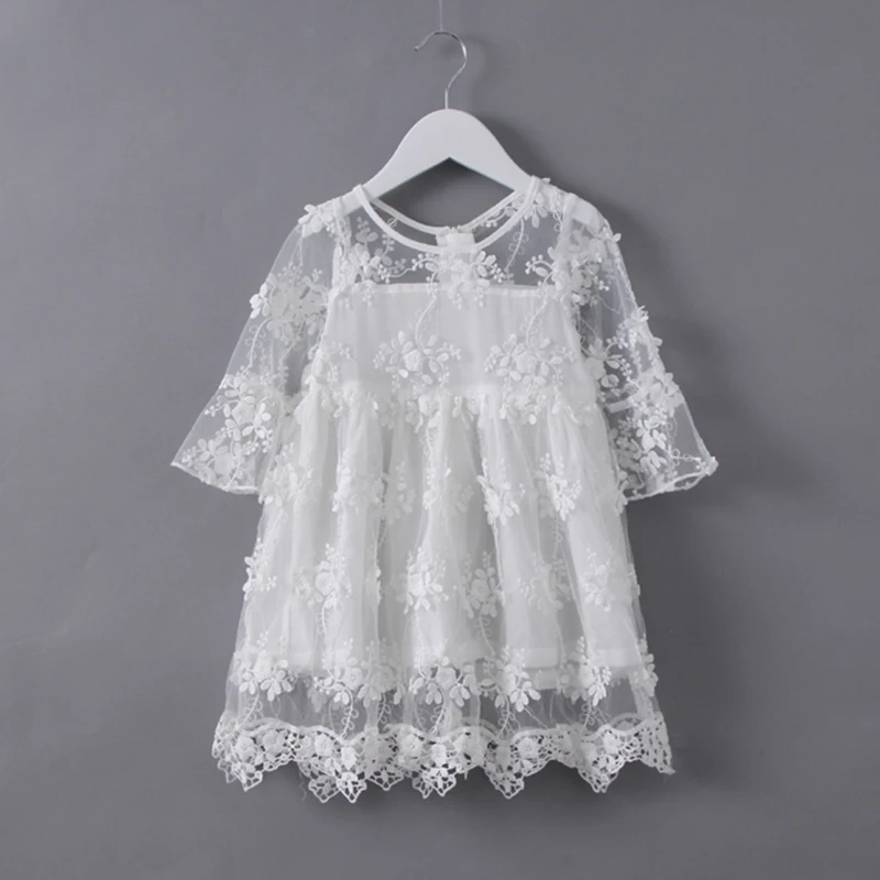 New Sweety Hollow Girls Lace Dress 2017 Summer Baby Girl Dresses Princess Costumes Infant Pink And