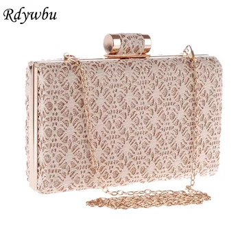 

Rdywbu LACE HOLLOW OUT CHAIN EVENING BAG-Women's Fashion Bride Day Clutch Party Wedding Shoulder Handbag Purse Bolsa B640077
