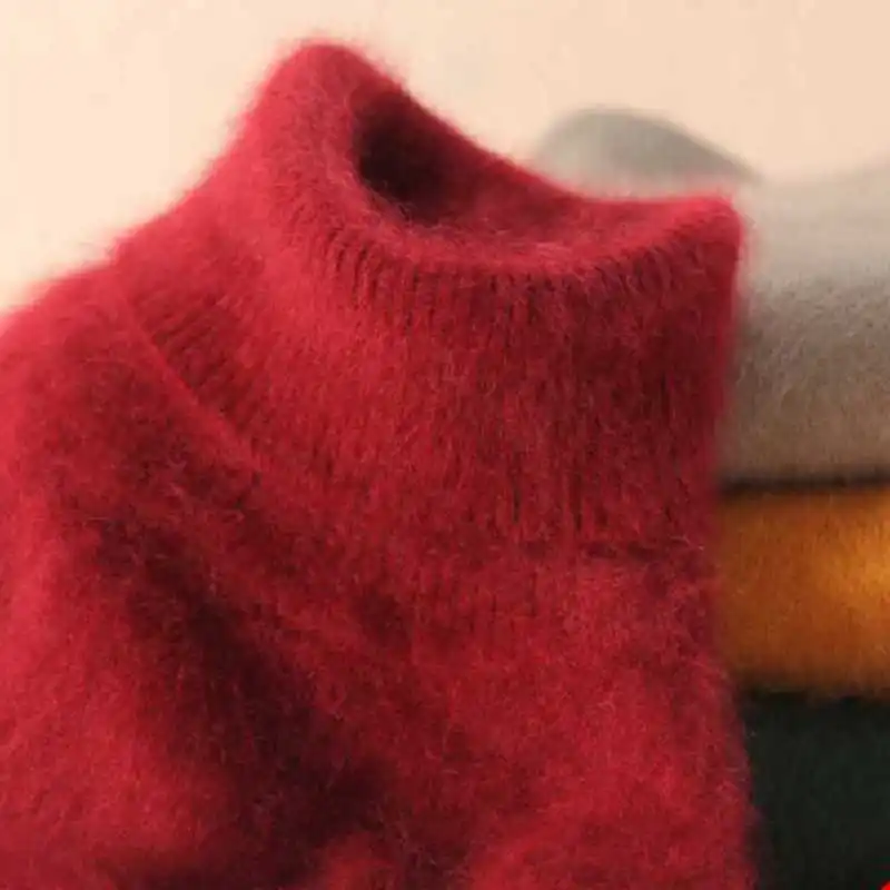 

2019 Marten Velvet Mink Sweater Turtleneck Pullover Short Slim Design Basic Knitted Thermal Women's Cashmere Sweater