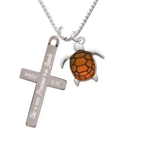 Turtle with Resin Body - She is More Precious - Cross Necklace (1)
