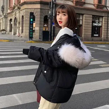 

2019 Parkas Short Winter Jacket Women Coat Korean Parka Fur Collar Plus Size Warm Padded Women Jackets Coat clothes