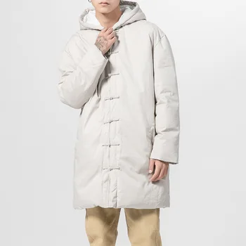 

Winter Chinese-Style Men's Hooded Cotton-Padded Clothes Male Vintage Chinese Frog-Button Thick Cotton-Padded Jacket And Long Sec