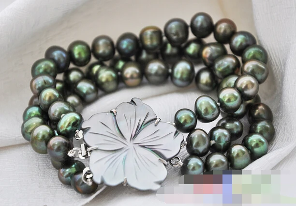 

Hot selling>@@ > 09611 3row green round freshwater cultured pearl bracelet -Bride jewelry free shipping