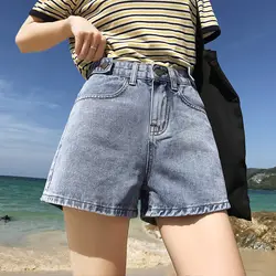 2019 Европейский стиль Для женщин страйт джинсовые винтажные шорты середины талии джинсы с бахромой шорты Street Wear пикантные широкие шорты на