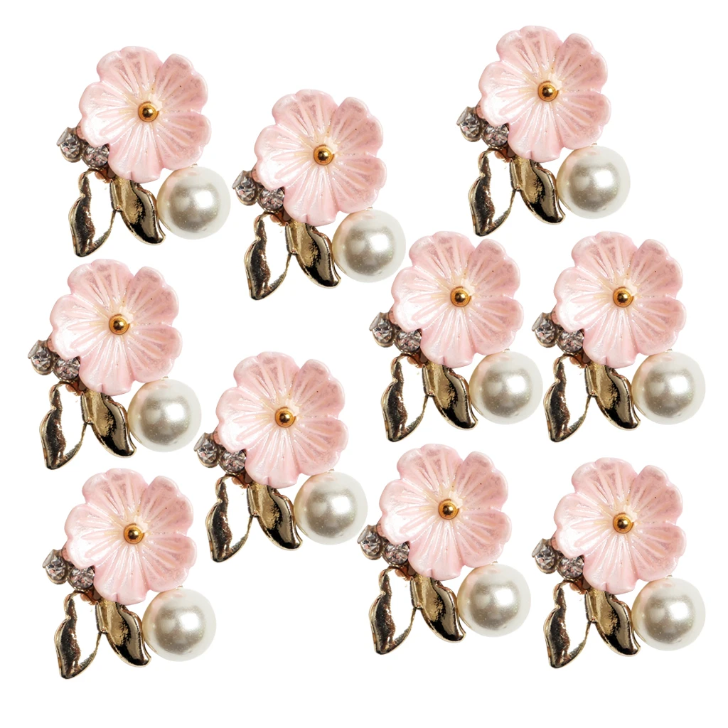 10pcs Gold Plated Flower Buttons Flatback Pearl Embellishment for Handmade Flower Wedding Decoration DIY Headbands Hair Bows