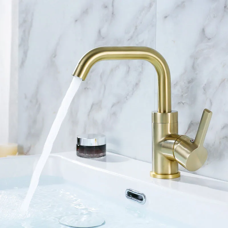 Kaufen Gebürstet Gold und Schwarz Messing Bad Becken Wasserhahn Drehbare Wasser Mischbatterie Einzigen Halter Deck Montiert