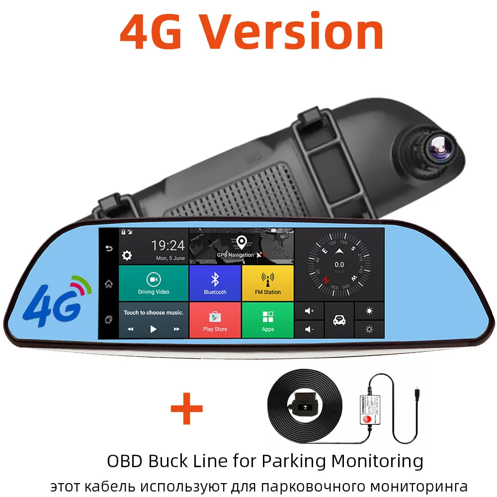 Bluavido 4G ADAS Android DVR " зеркало заднего вида gps Автомобильный видеорегистратор FHD 1080P видеорегистратор с камерой заднего вида WiFi Live monitor - Название цвета: 4G ADAS add OBD Line