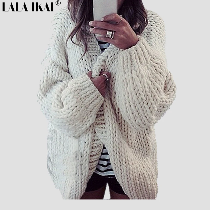 Autumn Winter Thick Long Cardigan Women Oversized Twisted