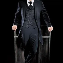 Длинные Черная куртка жениха Смокинги для женихов дружки костюм Человек Бизнес Костюмы платье для выпускного вечера Костюмы(куртка+ Брюки для девочек+ жилет+ галстук) НЕТ: 0100