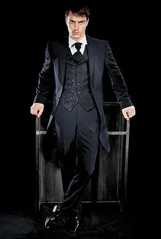 

Long Black Coat Groom Tuxedos Groomsman Costume Man Business Suits Prom Dress Suits (Jacket+Pants+Vest+Tie) NO:0100