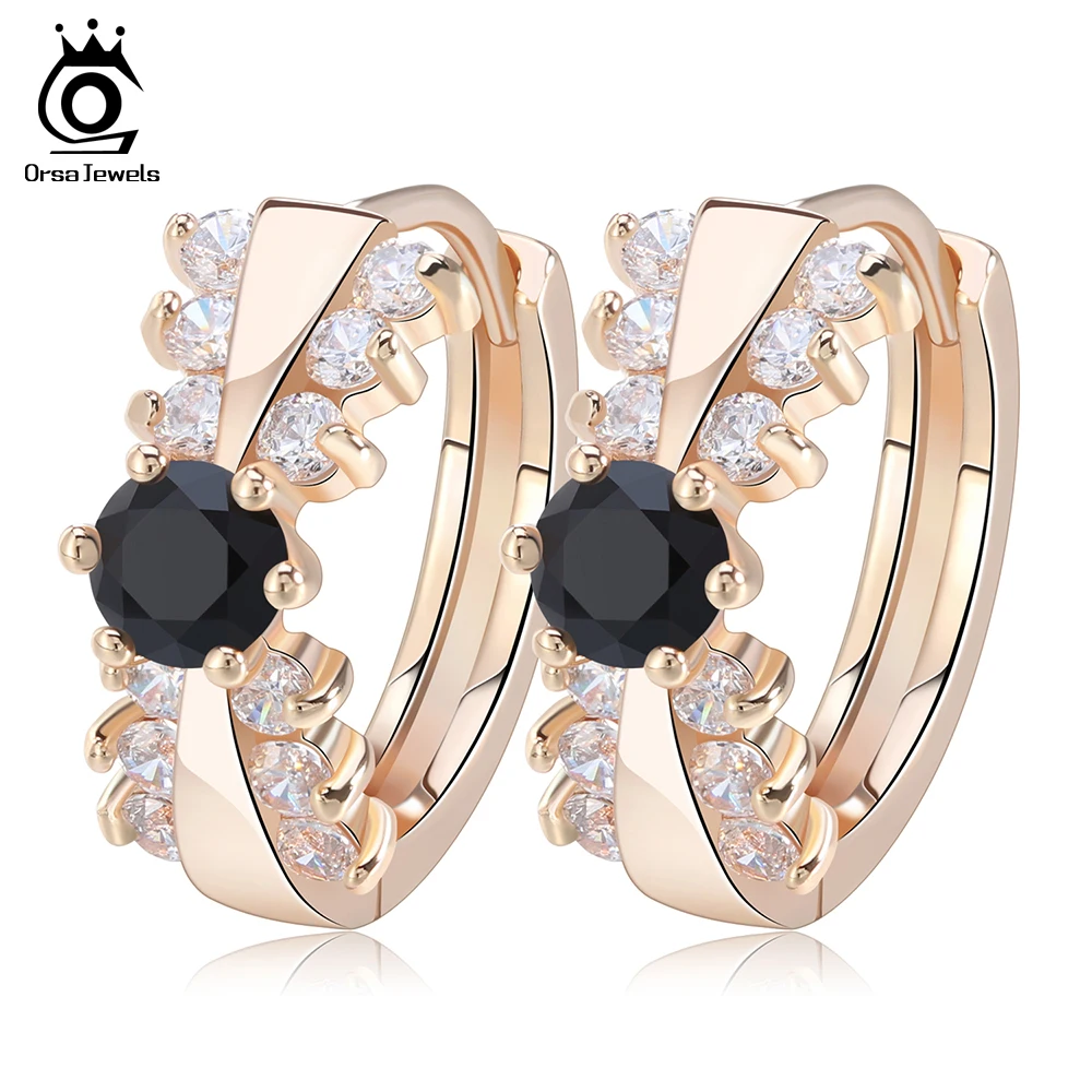 ORSA JEWELS Classical Women Gold-color Earring with 14 Pieces Clear/Black Cubic Zirconia Stud Earrings for Pierced Ear OME29 ORSA JEWELS Classical Women Gold-color Earring with 14 Pieces Clear/Black Cubic Zirconia Stud Earrings for Pierced Ear OME29