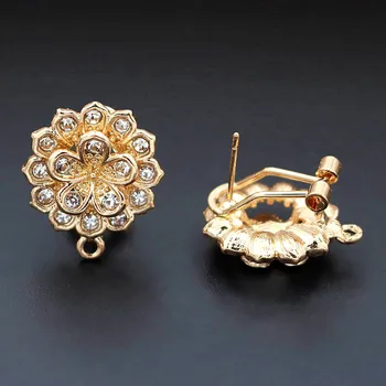 

Clip Earring Post with Loop Hanger 19mm Hollow Flower Paved Rhinestone DIY Findings for Pearls Stud Earrings Jewelry Making