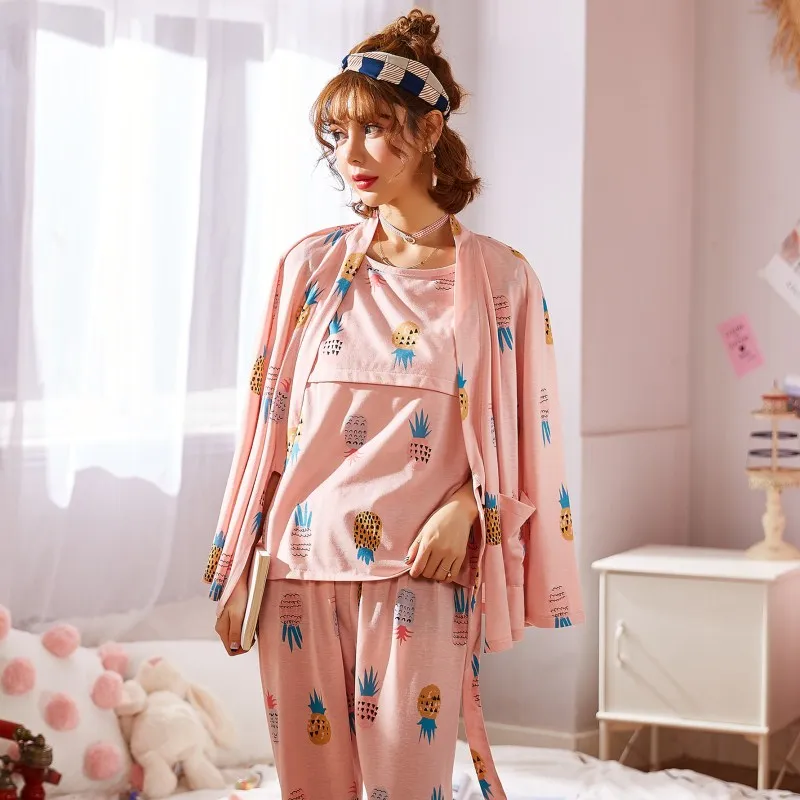 Pregnant women cotton pajamas postpartum out home nursing maternal lactation breastfeeding clothing suits spring sleepwear