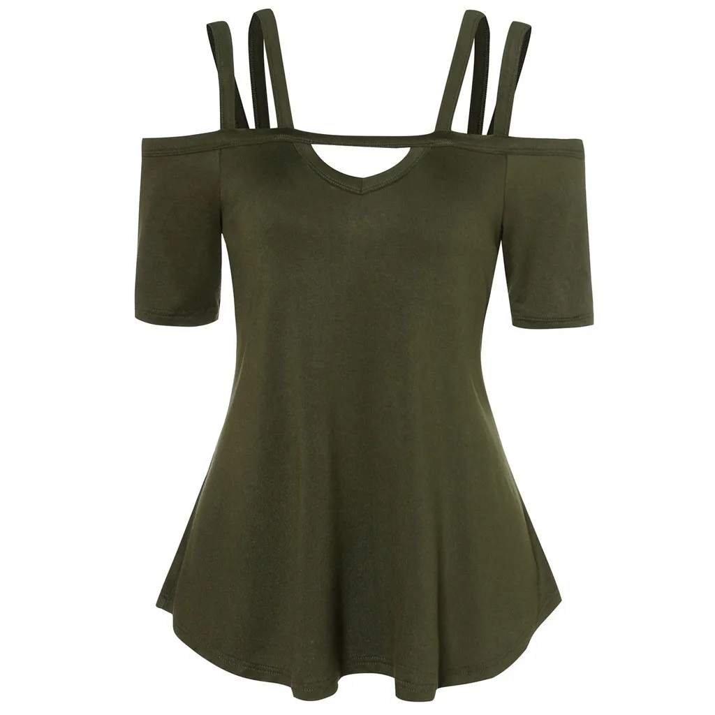 

Solid Slash Neck women t-shirts Short Sleeve women clothes 2019 Cut Out Strap Casual Top koszulka damska#G7