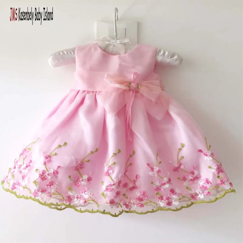 

JMS Kasenbely New Arrival Elegant Girl Flower Organza Dresses Embroidery Pink Princess Fashion Kids Clothing with Bow