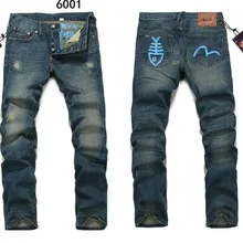 Evisu Дышащие Модные мужские штаны наивысшего качества теплые джинсы прямые с принтом для отдыха рыбий узор средняя талия мужские брюки