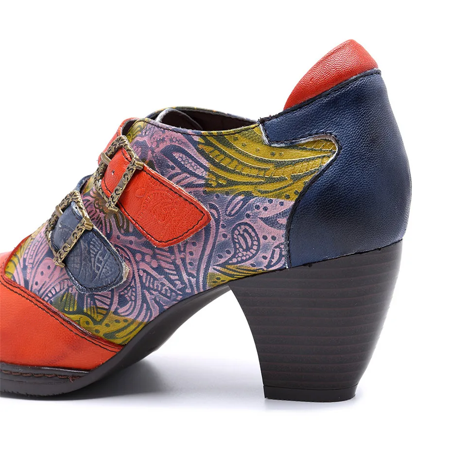 New Buckle Strap Heels Pumps Handmade Mixed Colors Casual Footwear Genuine Leather Comfortable Mother Shoes Woman Large Size 42 (8)